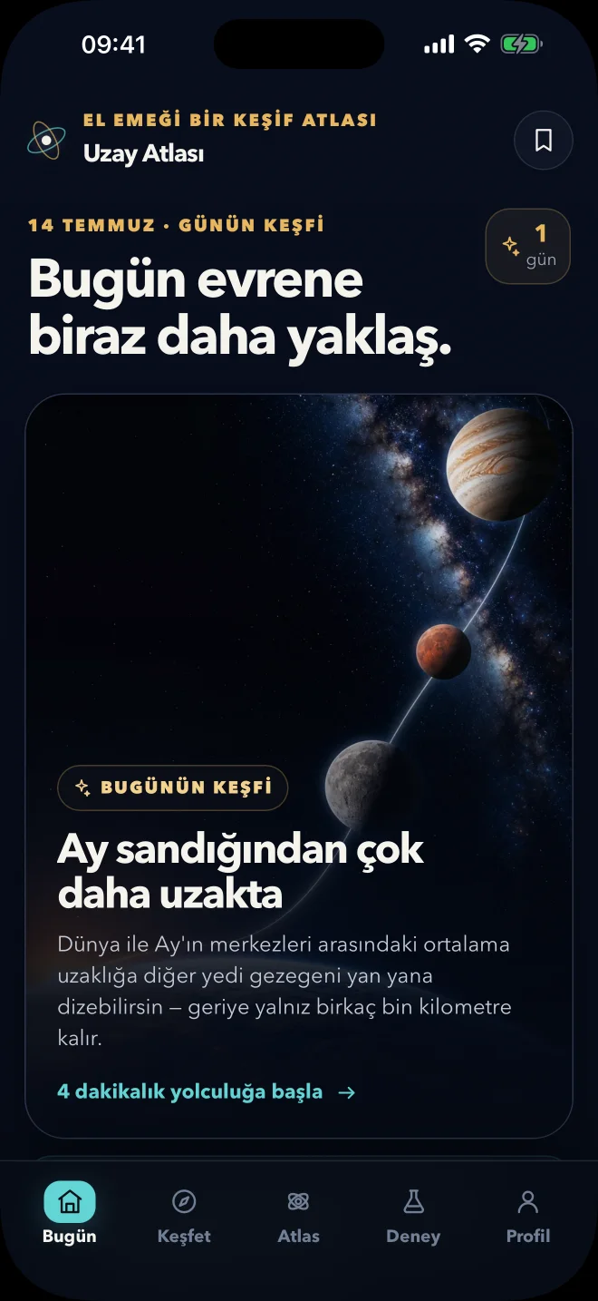 Uzay Atlası bugün ekranında Ay ve gezegenler üzerine günün keşfi